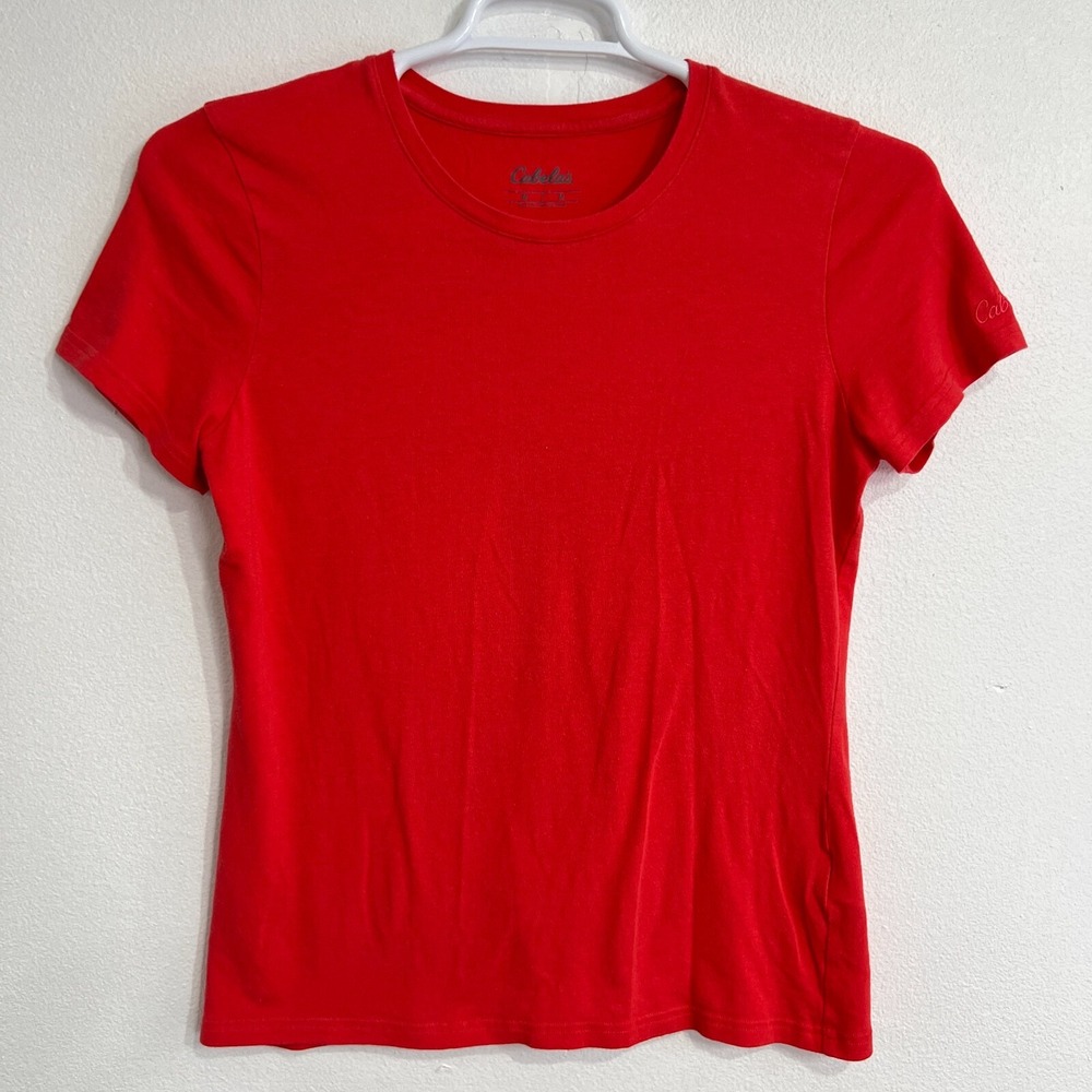 Cabelas Womens Tee Short Sleeve Shirt Red Size‎ Medium Simple Summer Lightweight
